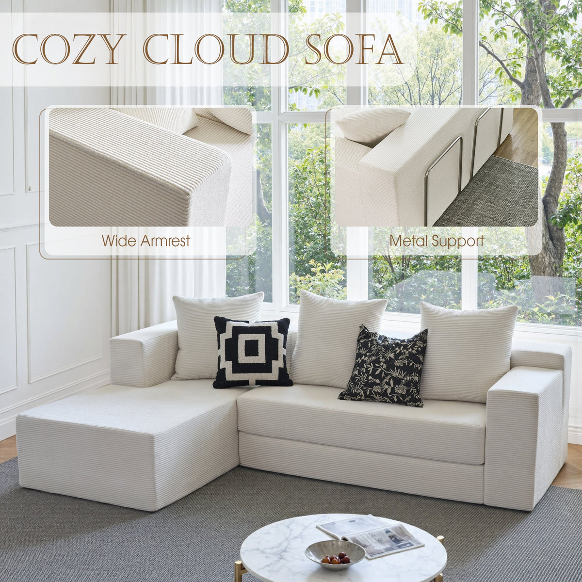106.5" Convertible L-Shaped Sectional Sofa Bed