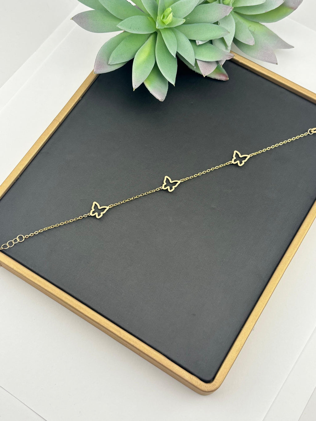 14K Solid Gold Butterfly Bracelet — Minimalist Butterfly Chain Bracelet for Women, Dainty Gold Jewelry, Cute Butterfly Gift for Her, Adjustable