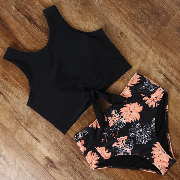 Modern High Waist Bikini Leopard Swimsuit Women Bikini Floral Swimsuit Set Two Piece Swimsuit For Women High Neck Bikini Push Up Swimwear Summer High Waisted Bathing Suit