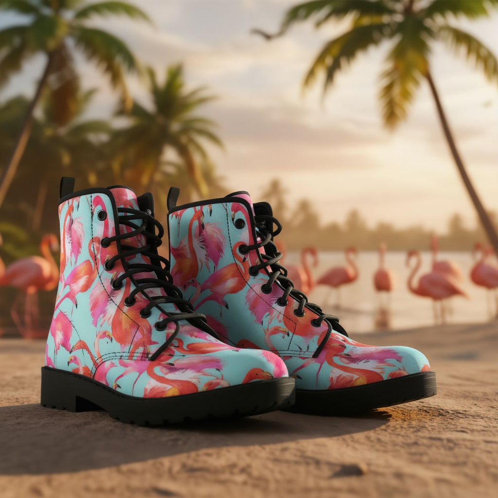 Flamingo Flock Leather Boots
