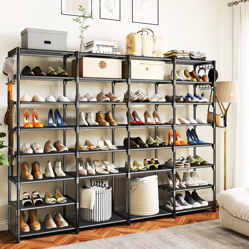 Multi Layers - Shoe Rack Organizer Column Storage Shelf Entryway w/ Hooks
