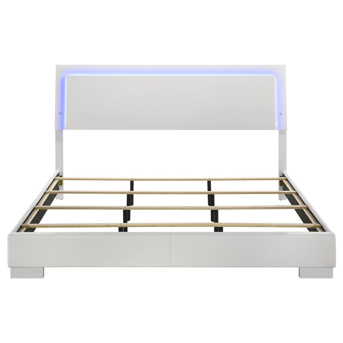 Felicity Wood Eastern King LED Panel Bed White High Gloss