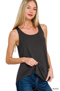 Flowy Hem Rayon Sleeveless Tank Top: Black