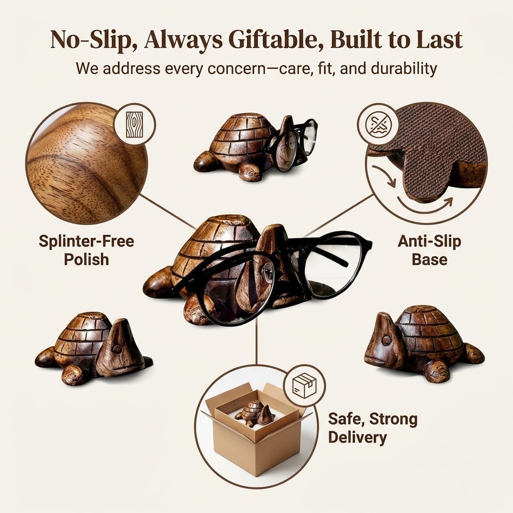 STORE INDYA Eyeglass Holder Stand/Wooden Spectacle Holder/Spectacle Stand/Eyeglass Holders for Desk/Desk Eyeglass Holder/Handmade Stand for Office Home Décor (Turtle)