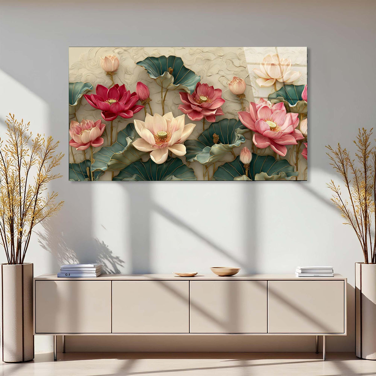 Lotus Flower Tempered Glass Wall Art | Elegant Botanical Decor