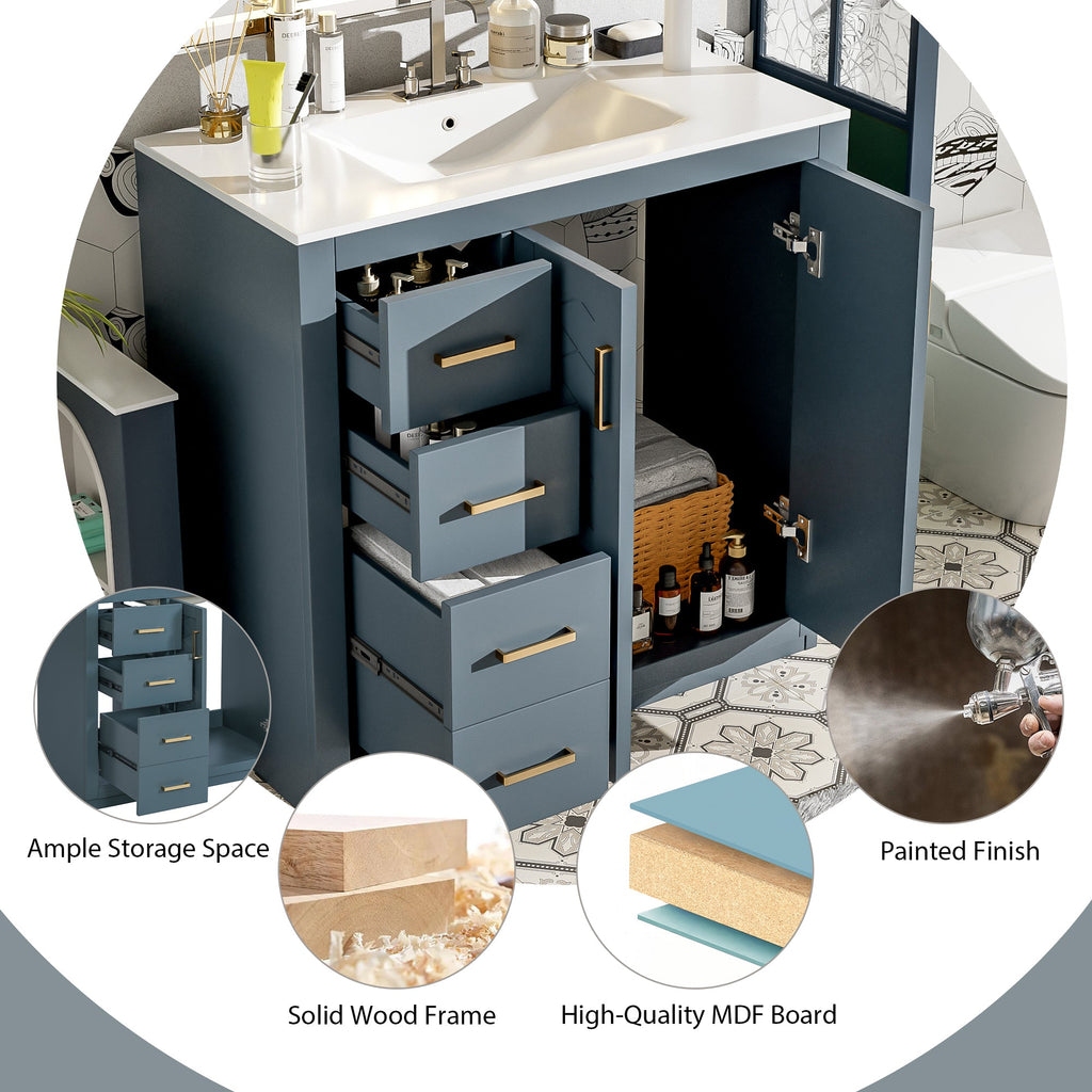36" Bathroom Vanity With Ceramic Sink Combo