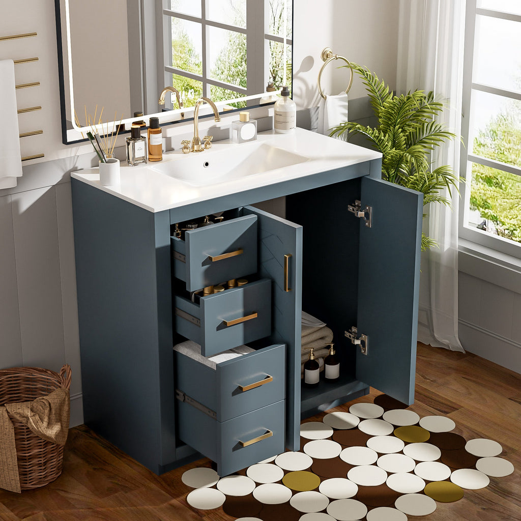 36" Bathroom Vanity With Ceramic Sink Combo