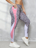 New Cross-border European And American Color Contrast High Waist Tight Printed Leopard Print Pocket Stitching Sports Fitness Yoga Pants Leggings