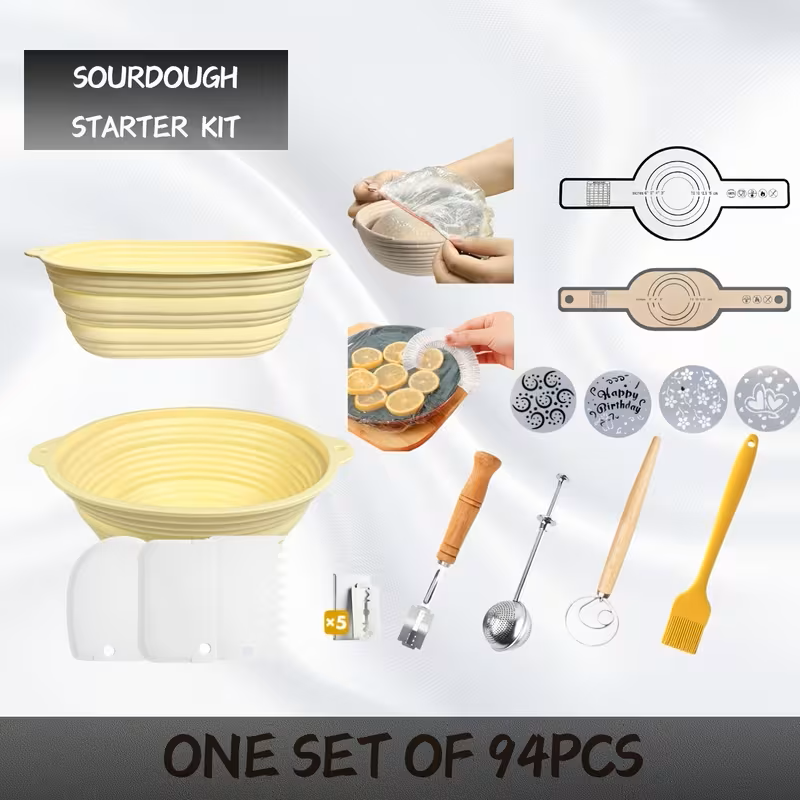 94-Piece Sourdough Bread Starter and Proofing Basket Baking Kit