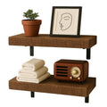 STORE INDYA Floating Shelves for Wall – Solid Wood Rustic Hanging Shelves, Wall Mounted for Bathroom, Bedroom, Living Room, Kitchen, Office, Farmhouse Decor | 16.5 Inch, Set of 2 (Rustic Brown)