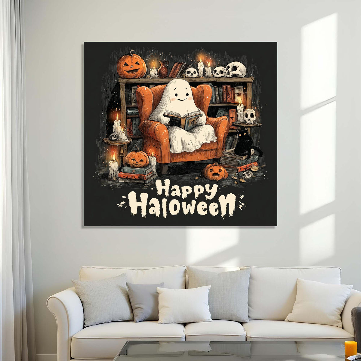 Cute Halloween Ghost Tempered Glass Wall Art | Cozy Spooky Decor