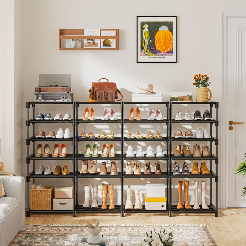 Multi Layers - Shoe Rack Organizer Column Storage Shelf Entryway w/ Hooks