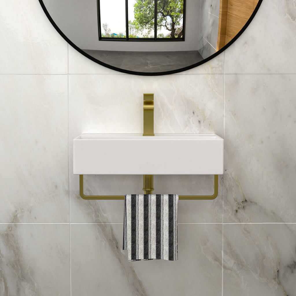21"x12" Wall-Mounted Rectangular Ceramic Bathroom Sink