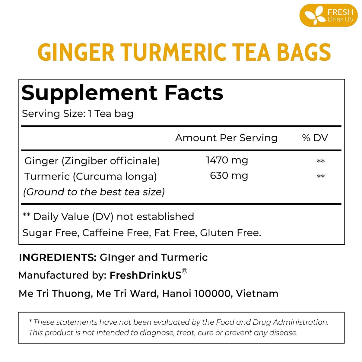 Premium Ginger Turmeric Tea Bags