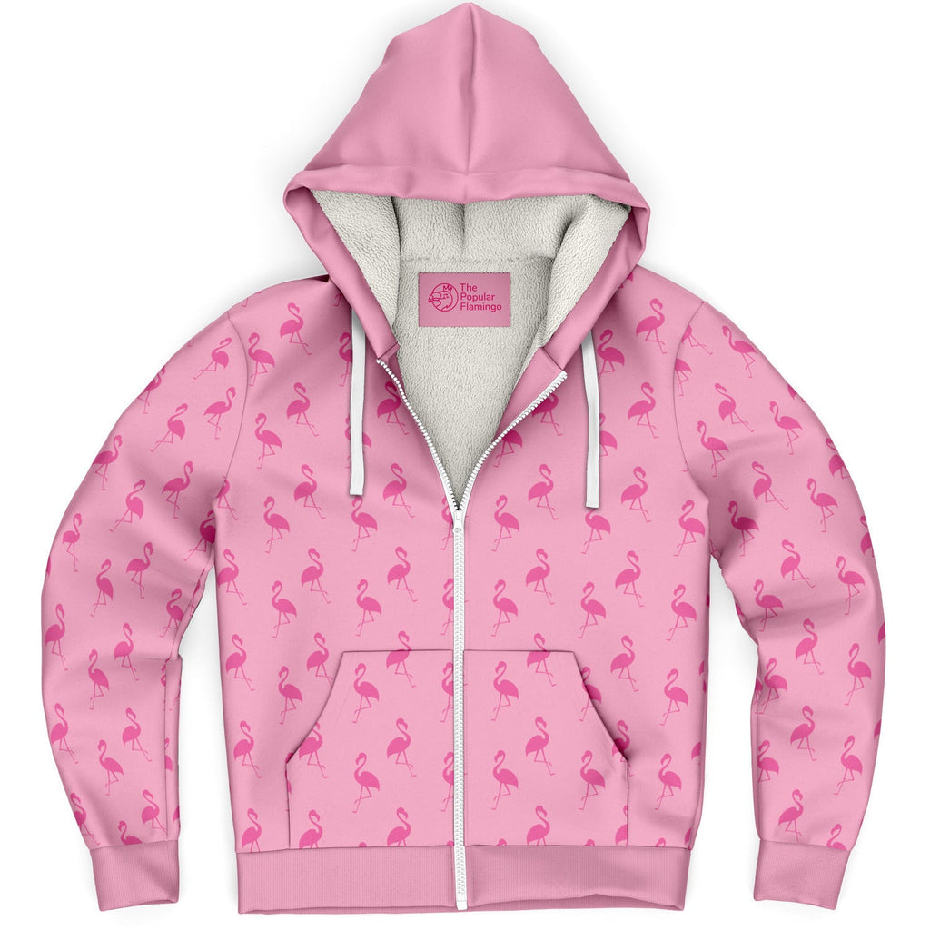 Simple Pink Flamingo Zip-Up Hoodie