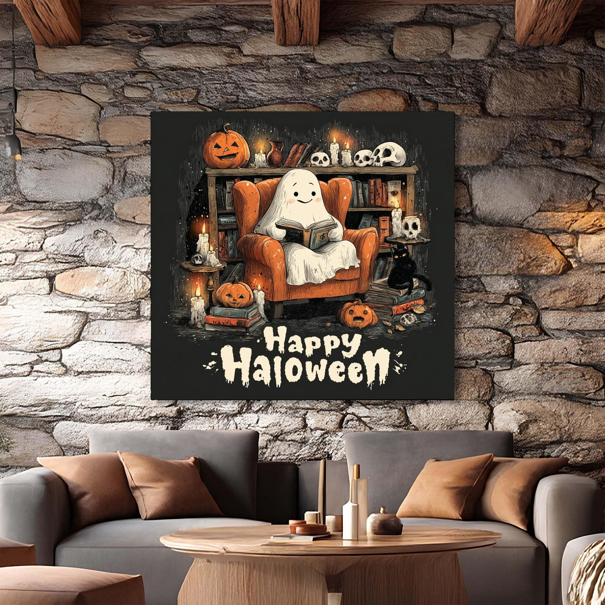 Cute Halloween Ghost Tempered Glass Wall Art | Cozy Spooky Decor