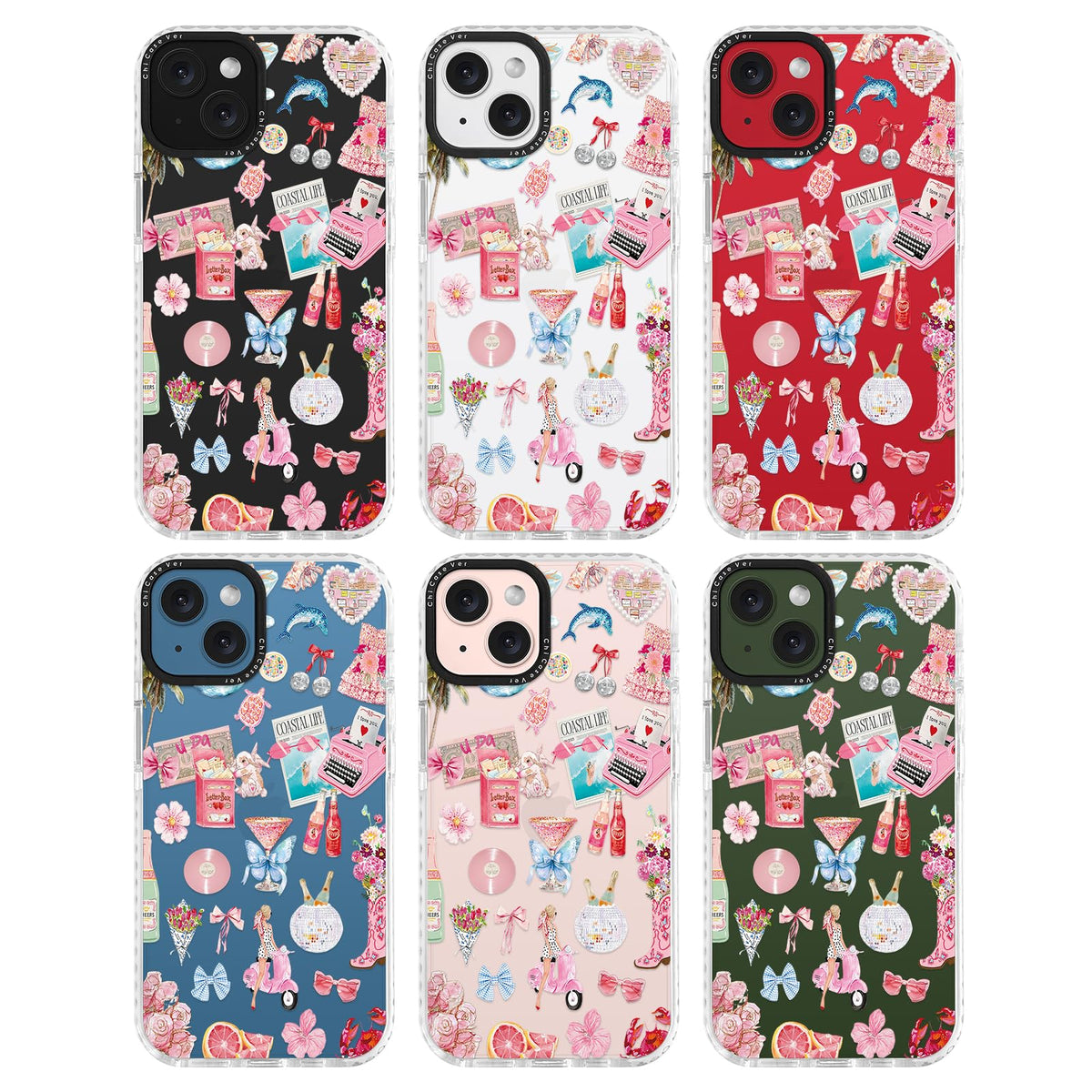 ChiCaseVer iPhone 13 Case Coastal Romance Pink TPU Slim Military-Grade