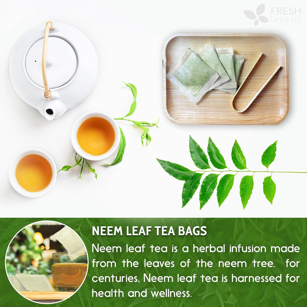 Neem Leaf Tea Bags, 100% Natural and Pure from Neem Leaves. Loose Leaf Neem Herbal Tea. Neem Leaf Tea. No Sugar, No Caffeine, No Gluten, Vegan.