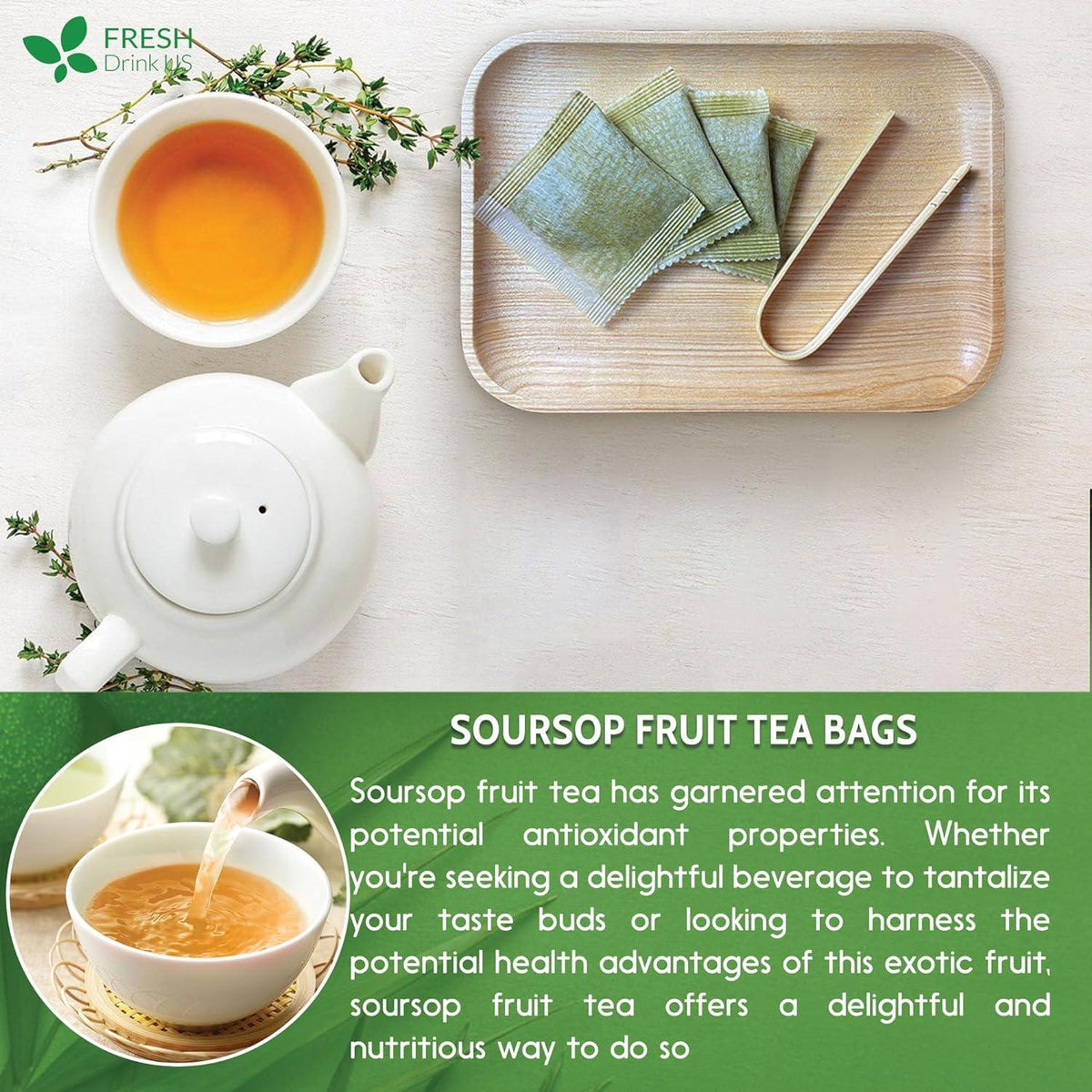 Premium Soursop Graviola Fruit Tea Bags, Tea Powder, 100% Natural and Pure from Soursop Fruits, Handmade, Made With Natural Materials-Corn Fiber Tea Bag, Sugar/Caffeine/Gluten Free, Hoja Guanabana Tea
