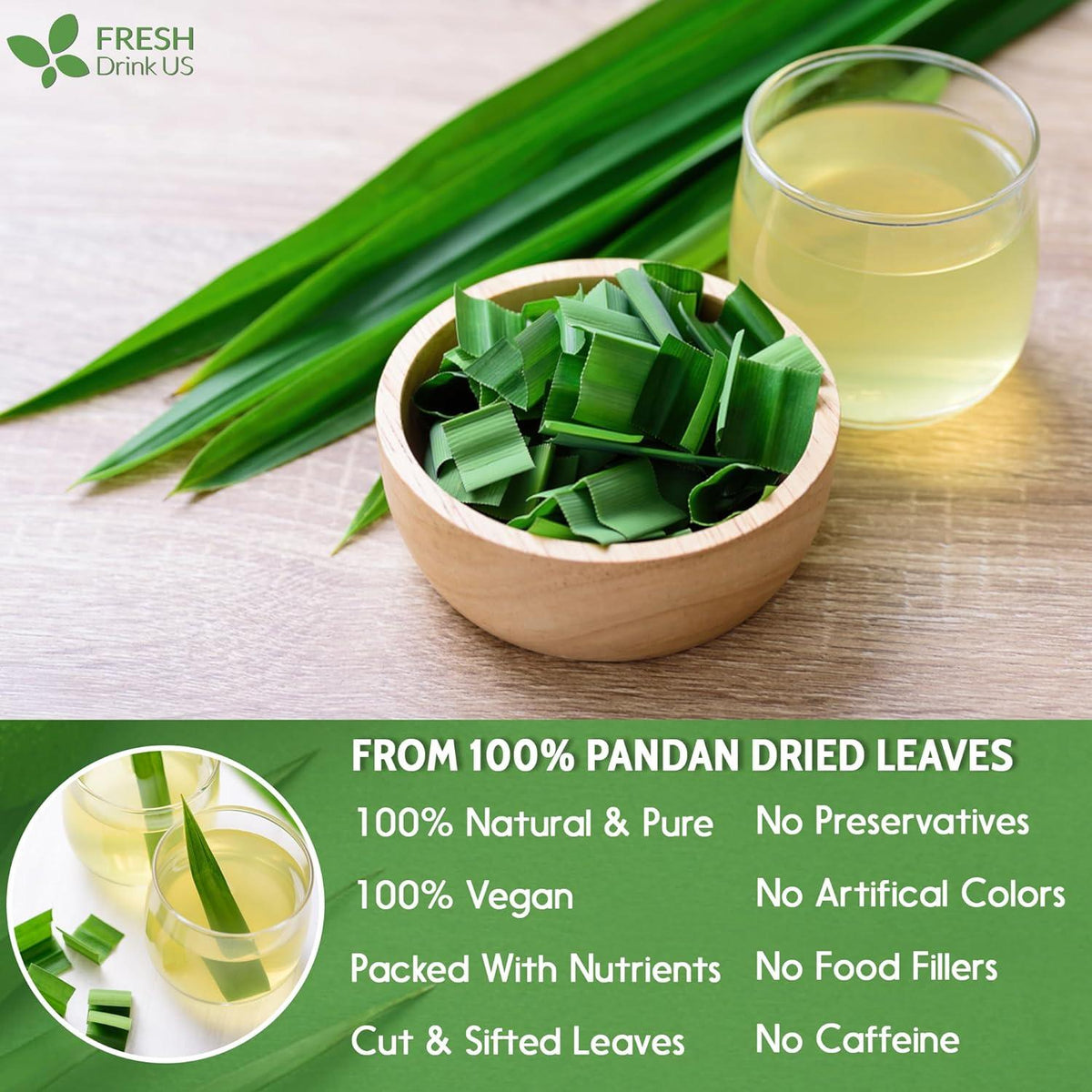 Natural Pandan Leaves Dried, Pandan Leaf Powder, 100% Pure Dried Pandan Leaves, Pandan Leaf Tea, No Additives, No Caffeine, Vegan