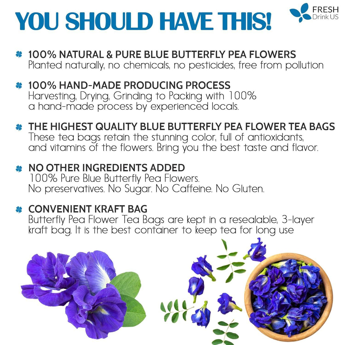 Premium Butterfly Pea Flowers Tea Bags
