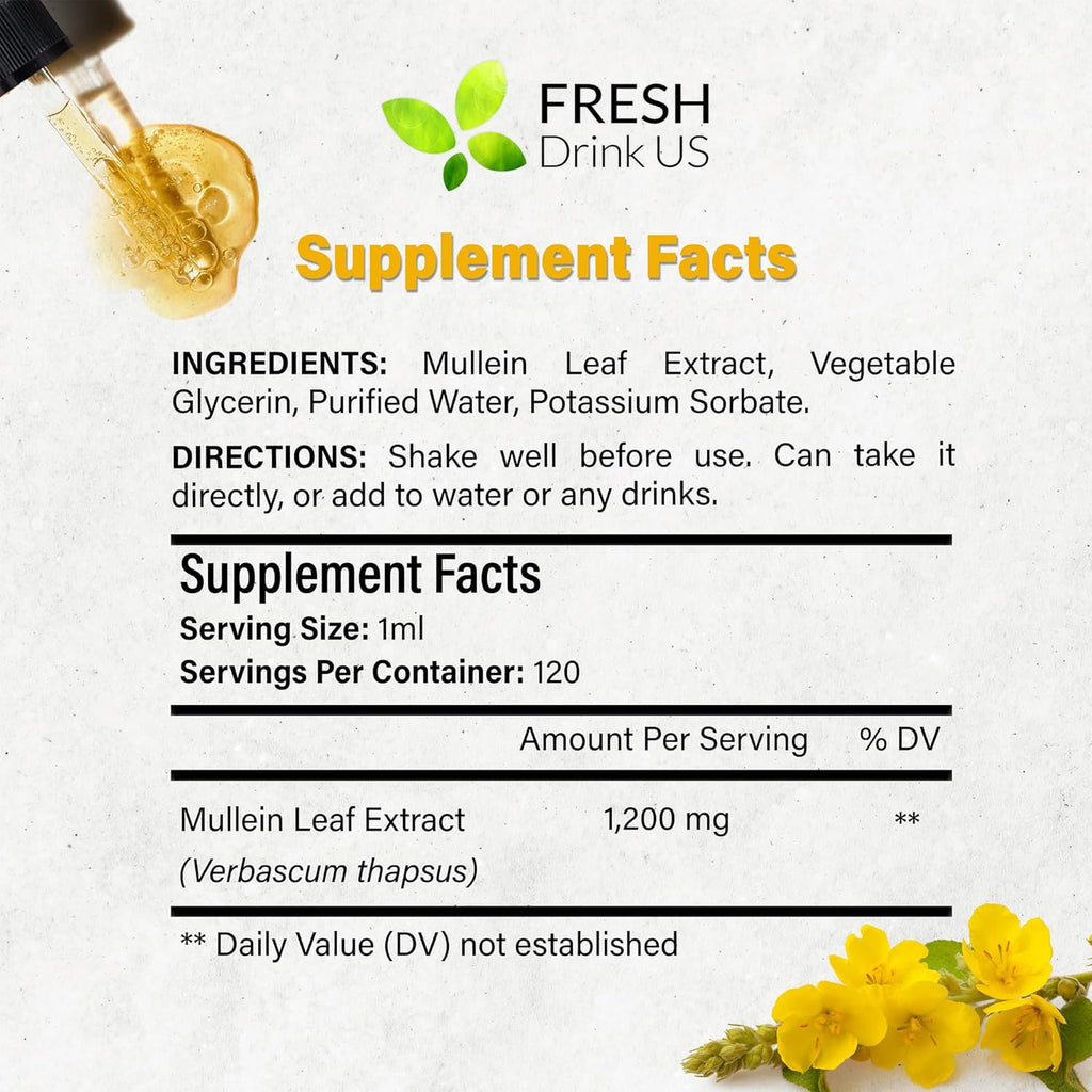 Mullein Drops for Lungs Cleanse Support, Mullein Extract Liquid – 100% from Natural Mullein Leaves, Non-GMO, Gluten-Free