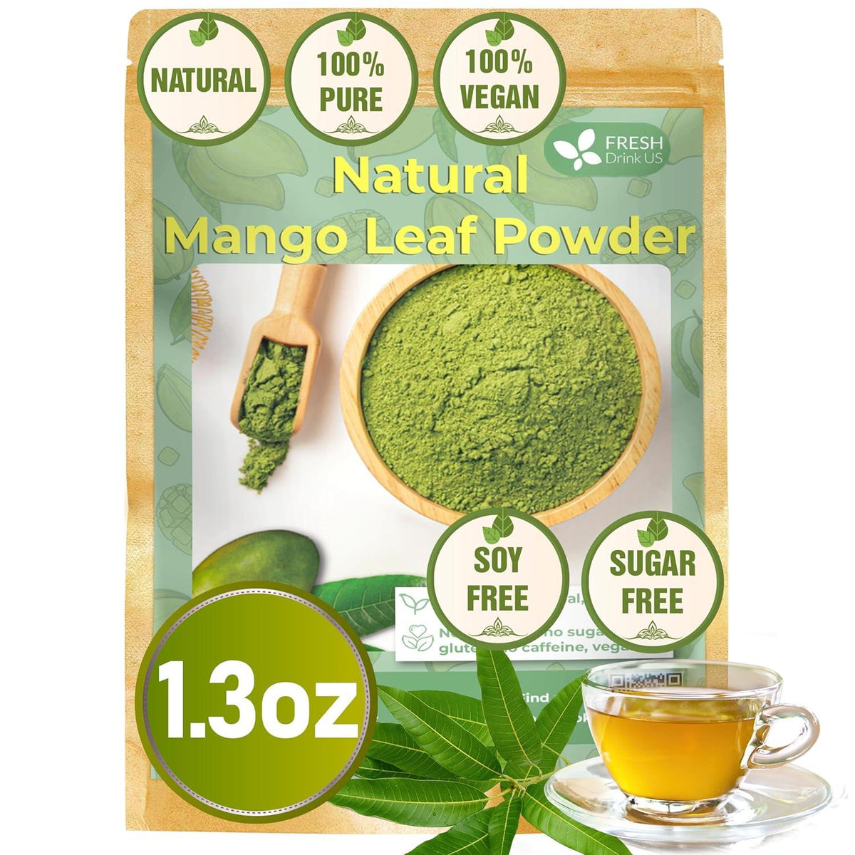 Mango Leaf, Whole Dried Leaves, Tea Bags, Powder, 100% Natural & Pure from Mango Leaves. Mango Dried Leaves. Loose Leaf Mango Herbal Tea. Mango Leaf Tea. No Sugar, No Caffeine, No Gluten, Vegan.