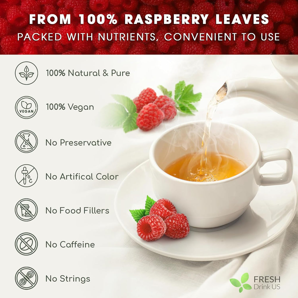 Raspberry Leaf Tea Bags, 100% Natural & Pure from Raspberry Leaves. Loose Leaf Raspberry Herbal Tea, Made with Natural Material Tea Bags, Raspberry Leaf Tea. No Sugar, No Caffeine, No Gluten, Vegan.