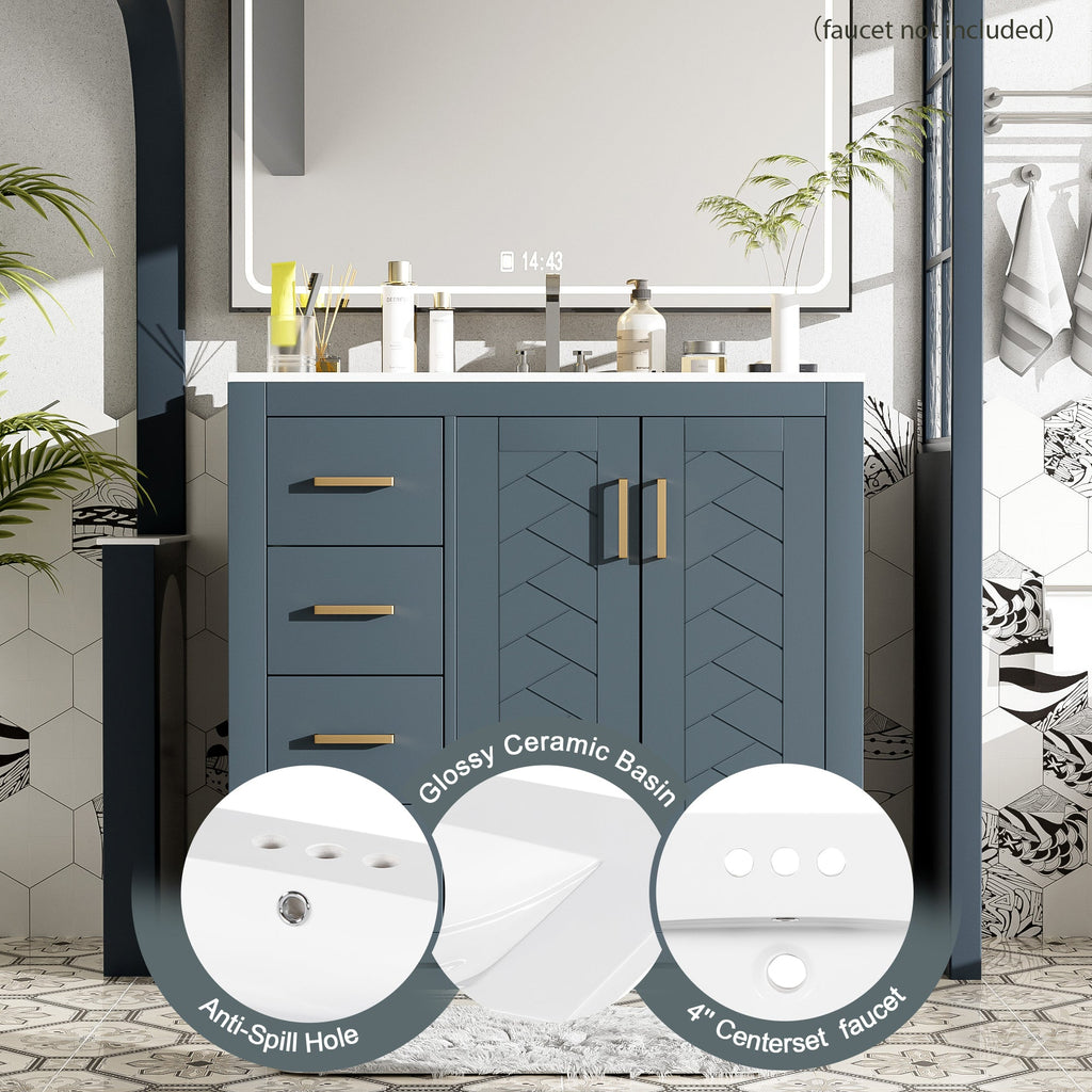 36" Bathroom Vanity With Ceramic Sink Combo