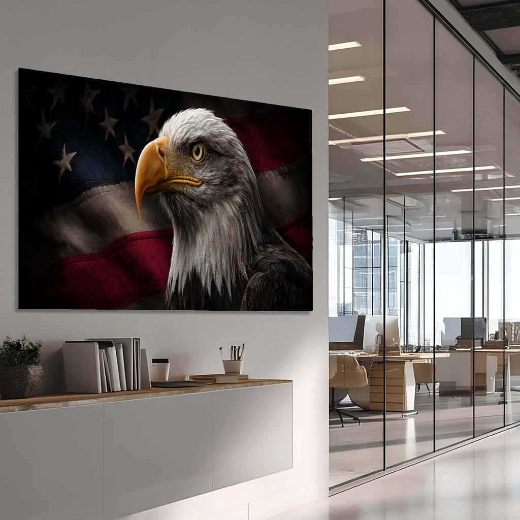 Bald Eagle Tempered Glass Art | American Flag Patriotic Decor