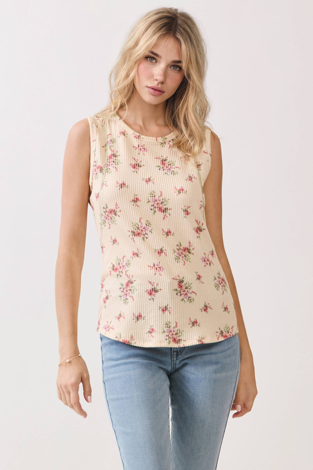 Floral Ribbed Tank Top