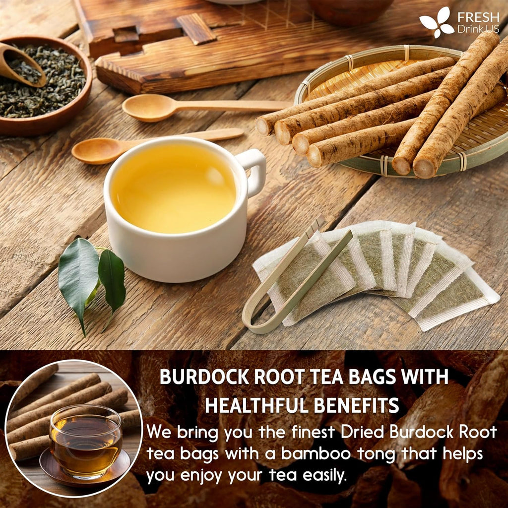 Burdock Root Tea Bags, 100% Natural & Pure from Burdock Root. Burdock Root Herbal Tea. Burdock Root Tea. No Sugar, No Caffeine, No Gluten, Vegan.