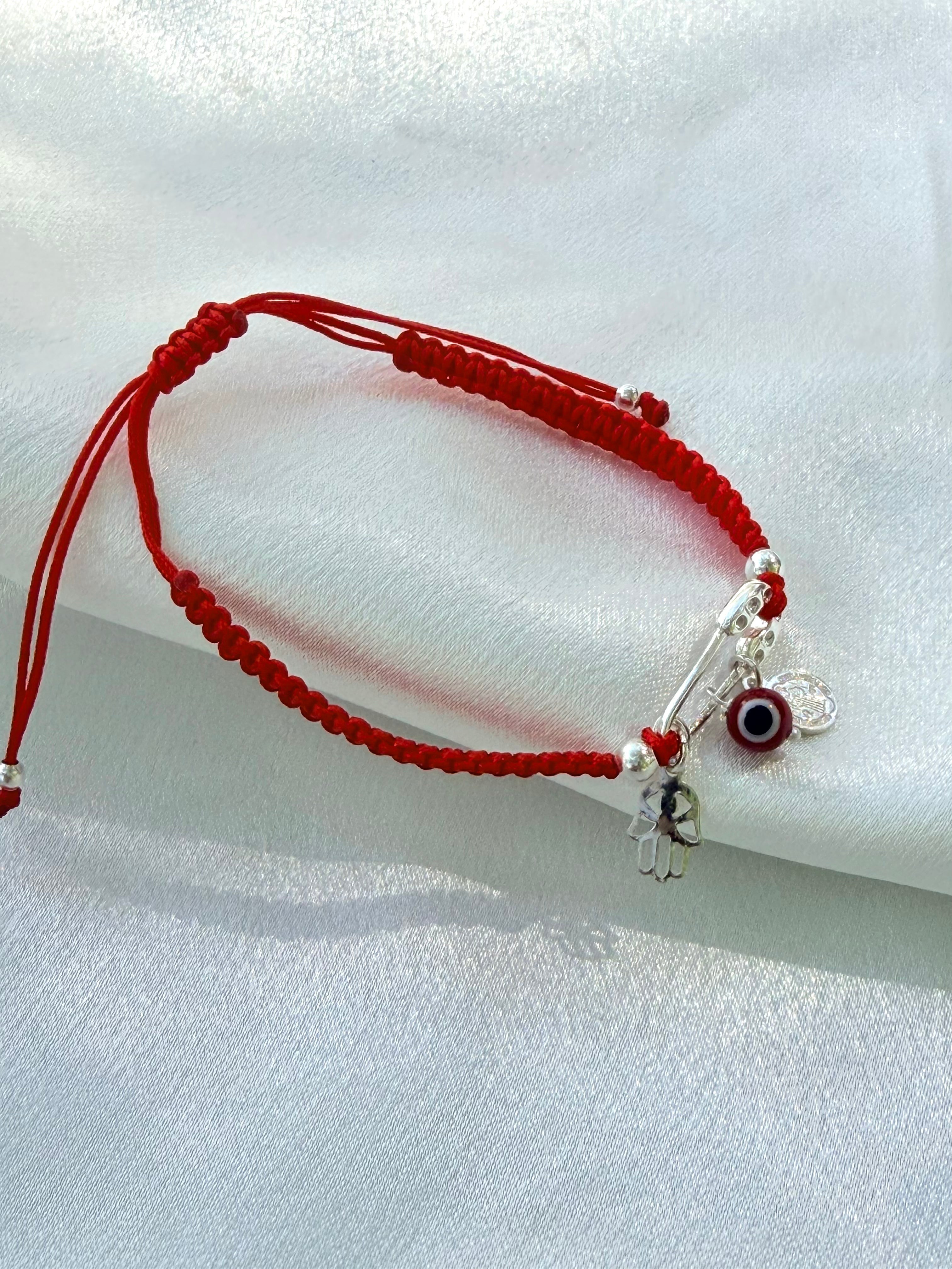 925 Sterling Silver Red Protection Bracelet | Saint Benedict, Evil Eye & Hamsa Adjustable