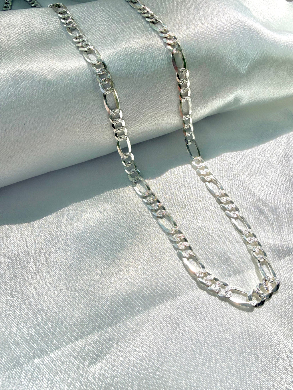 925 Sterling Silver Figaro Chain 24" Diamond Cut | Italian Silver Necklace