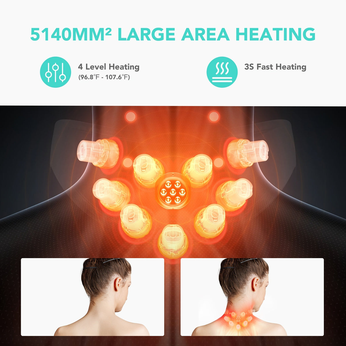 Neck Massager with Heat Cordless Portable Deep Kneading Muscle Relaxer