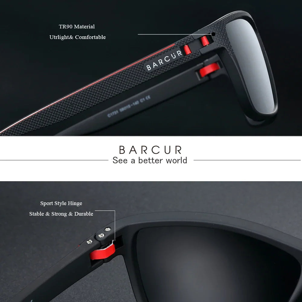 BARCUR Sports Polarized Sunglasses for Men Lightweight TR90 Square Fishing & Travel Eyewear UV400 Protection Men Accessory