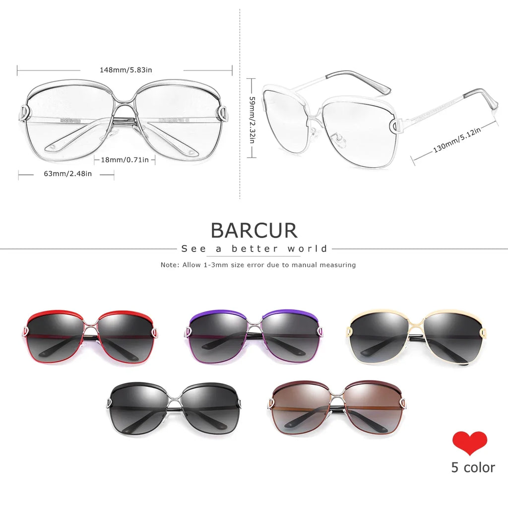 BARCUR Sunglasses Women’s Fashion Polarized Metal Frame Sunglasses UV400 Protection Multi-Color Options Trendy Square Sunglasses with Exquisite White Gift Box for Summer Parties Travel & Outdoor Events