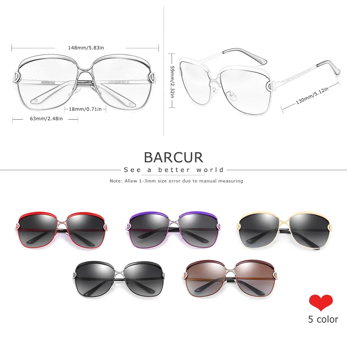 BARCUR Sunglasses Women’s Fashion Polarized Metal Frame Sunglasses UV400 Protection Multi-Color Options Trendy Square Sunglasses with Exquisite White Gift Box for Summer Parties Travel & Outdoor Events