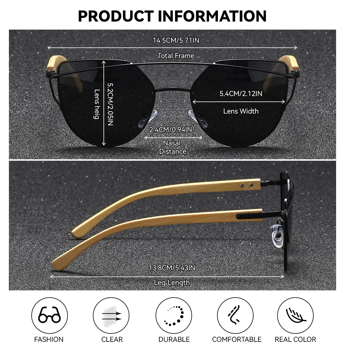 BARCUR Luxury High-Quality UV400 Women’s Polarized Sunglasses Cat Eye Bamboo Foot Frame Mirrored Lenses Presented in a White Gift Box for Summer