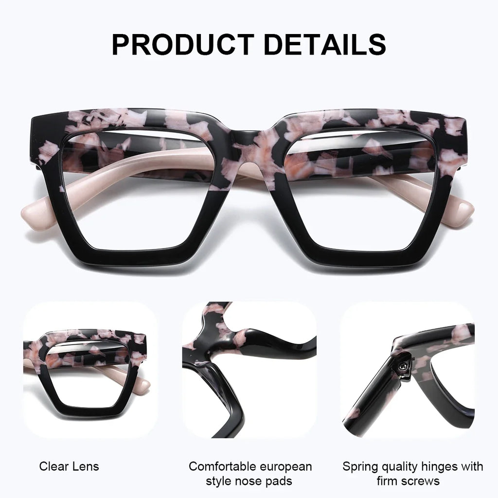 BARCUR Large Fashionable Frame Pink Reading Glasses for Women – Stylish Square Thick Frame Eyewear with Multi-Degree Options for Men & Women – Lightweight Blue Light Blocking Computer Glasses with White Gift Box for Home Office & Study