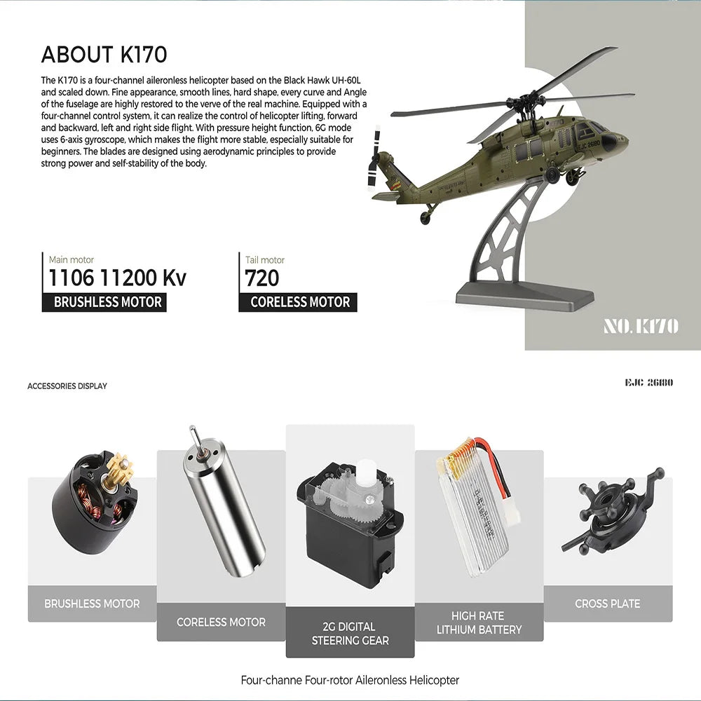 WLtoys K170 RC Helicopter 2.4G 6-Aixs Gyroscope 4CH Altitude Hold Optical Flow Remote Control Helicopter Toys for Children