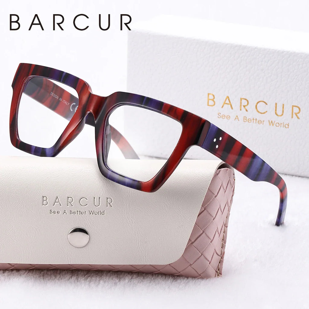 BARCUR Large Fashionable Frame Pink Reading Glasses for Women – Stylish Square Thick Frame Eyewear with Multi-Degree Options for Men & Women – Lightweight Blue Light Blocking Computer Glasses with White Gift Box for Home Office & Study