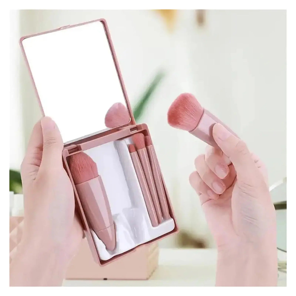 5pcs Mini Travel Size Makeup Brushes Set Complete Function Cosmetic Brushes Kit with Storage Case And Mirror for On-the-Go