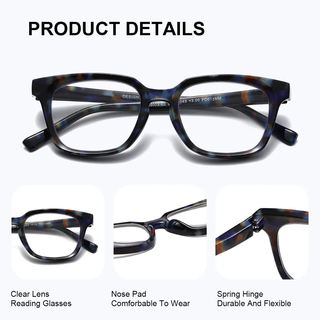BARCUR Trendy Square Reading Glasses for Men and Women Blue Light Blocking Computer Glasses Clear Lens Presbyopic Readers Stylish Eyewear for Summer Indoor and Outdoor Use