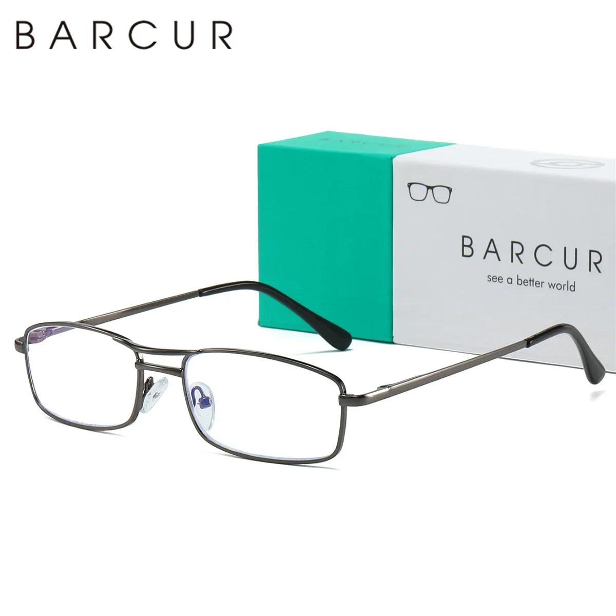 BARCUR Fashion Business Presbyopia Eyeglasses for Men and Women Ultra-Light Double Bar Alloy Rectangular Small Frame Transparent HD Reading Glasses