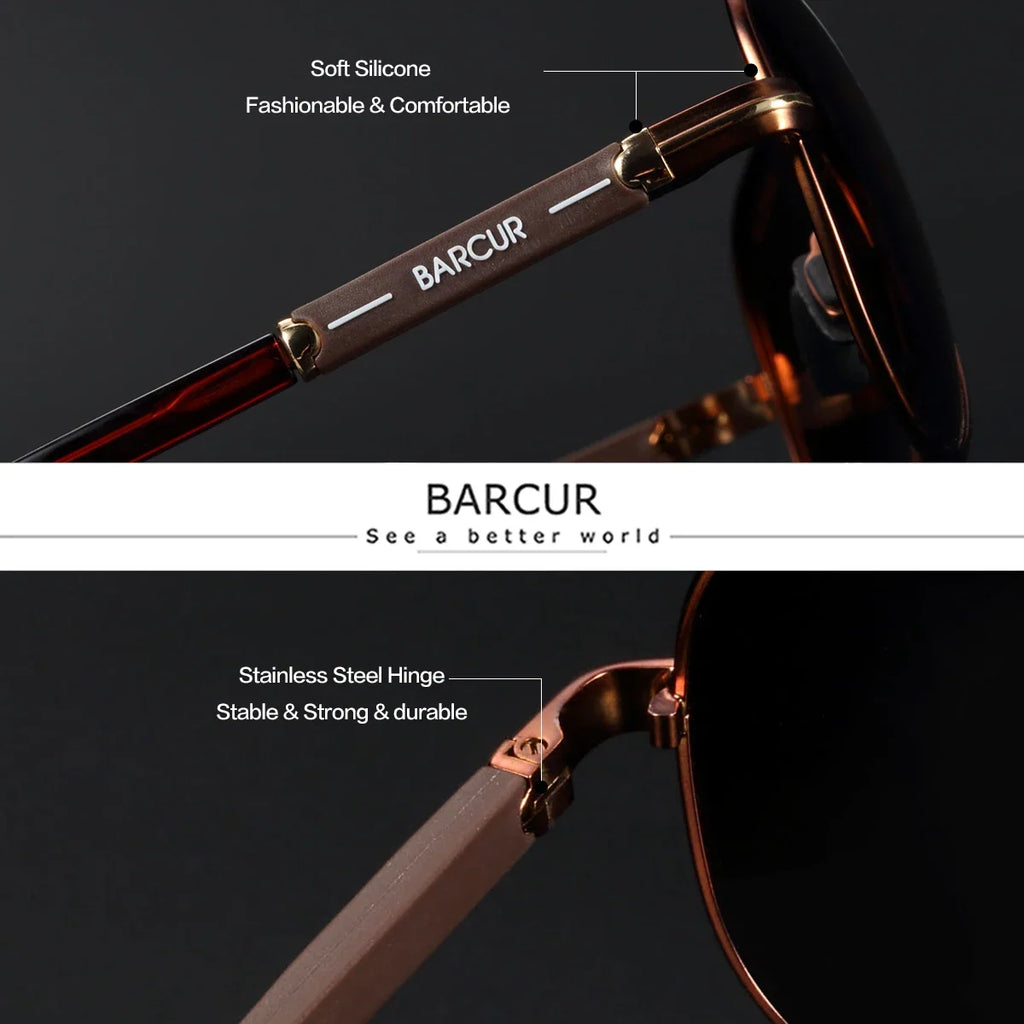 BARCUR Oversize Polarized Sunglasses for Women Trendy Double Beam Design Metal Elliptical Frame with UV400 Protection Fashionable Sun Glasses for Summer Outdoor & Daily Wear