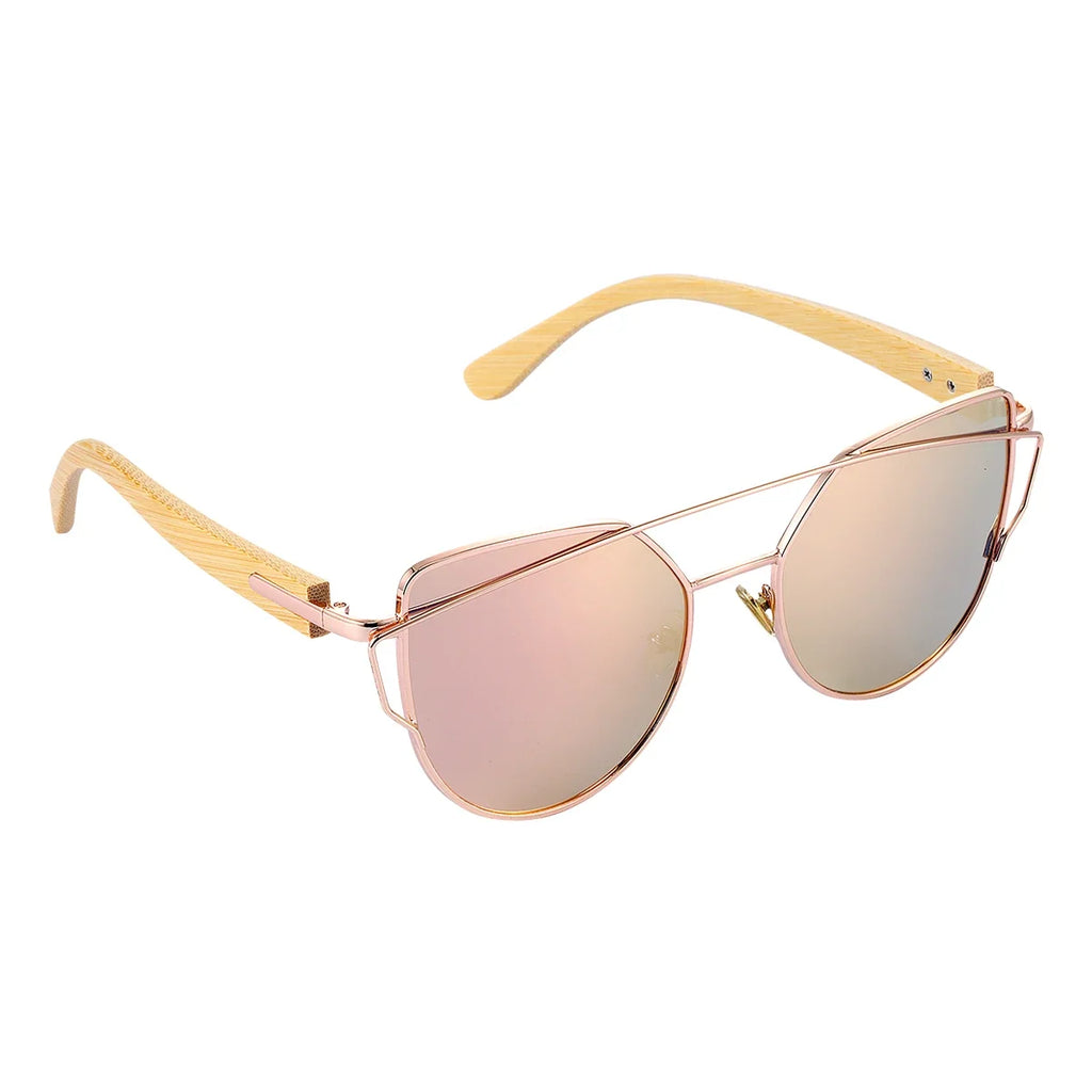 BARCUR Luxury High-Quality UV400 Women’s Polarized Sunglasses Cat Eye Bamboo Foot Frame Mirrored Lenses Presented in a White Gift Box for Summer