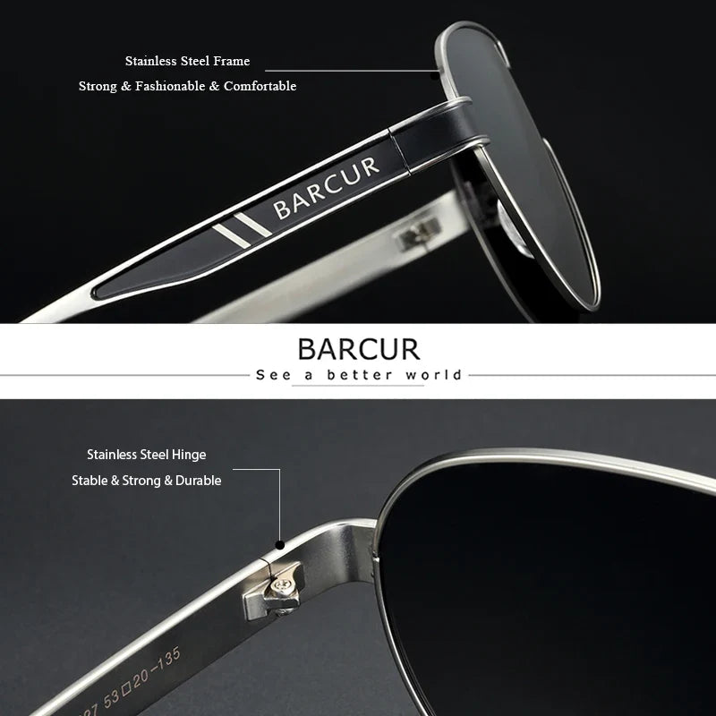 BARCUR Men's Polarized Sunglasses UV400 Protection Special-Shaped Eyewear for Men Stainless Steel Frame Eyeglasses Accessory