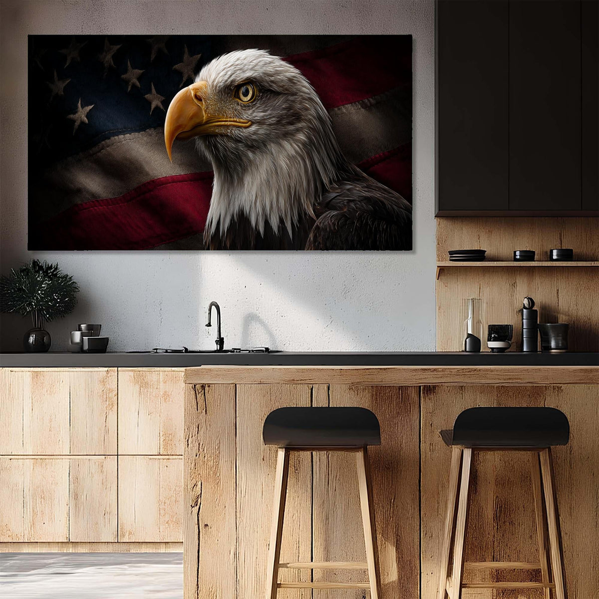 Bald Eagle Tempered Glass Art | American Flag Patriotic Decor