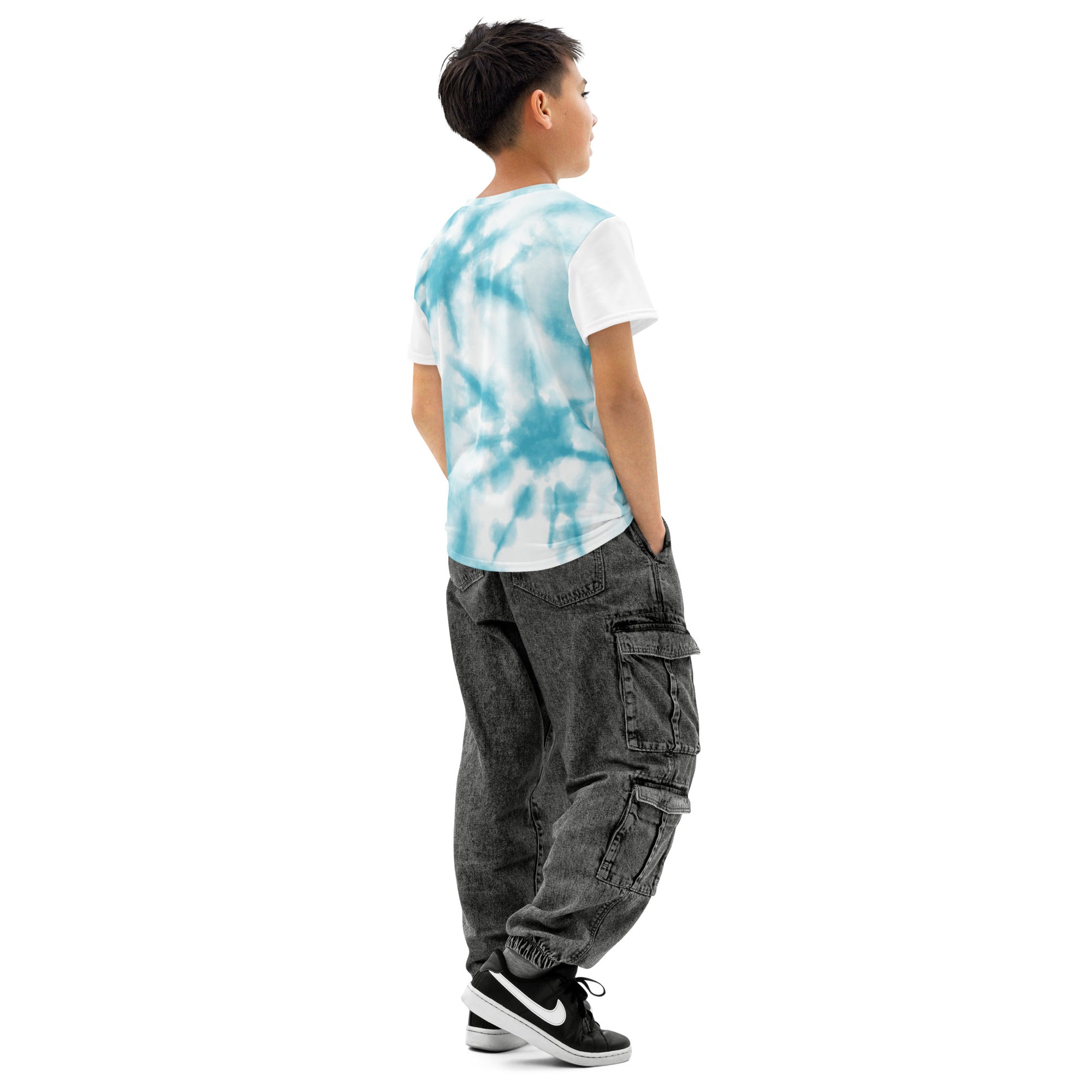 Combo Hoops aqua/white tie dye Youth cotton crew neck t-shirt